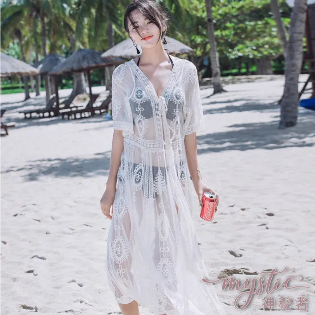 【TING BRA 婷姐內衣】五分袖鏤空雕花長版防曬外罩罩衫(外罩 罩衫 泳衣罩衫)