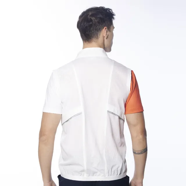 【Lynx Golf】男款吸排透氣易溶紗3M反光印花網布剪接拉鍊口袋無袖背心(白色)