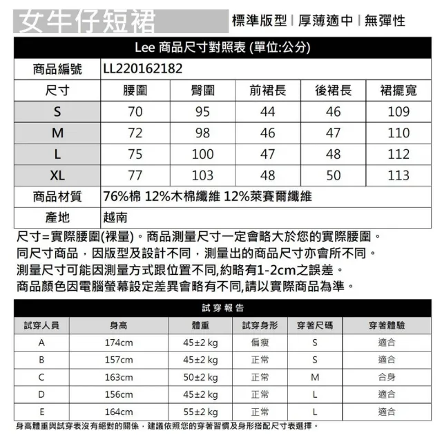 【Lee】女裝 牛仔短裙 / 不對襯下擺 深藍洗水(LL220162182)