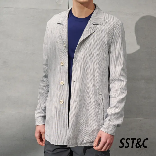 【SST&C 最後55折】淺灰條紋襯衫式外套0612204003