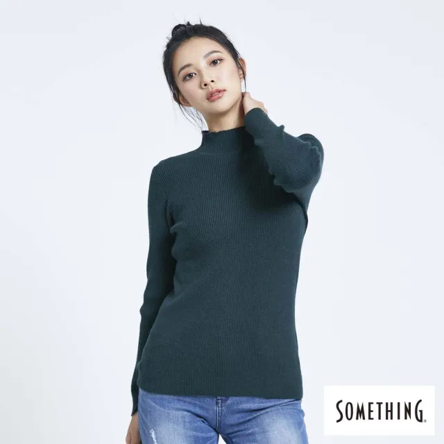 【SOMETHING】女裝 半高領素面長袖線衫(綠色)