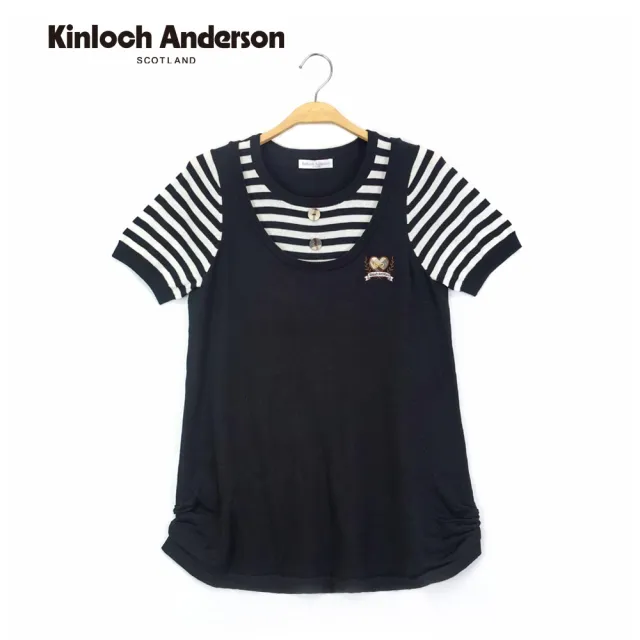 【Kinloch Anderson】圓領刺繡下擺不對稱針織上衣 金安德森女裝(黑)