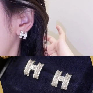 【Emi 艾迷】時尚寵兒 H字母 華麗閃耀鋯石 925銀針 耳環