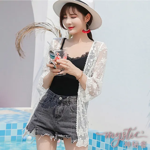 【TING BRA 婷姐內衣】五分袖蕾絲雕花中長版開衫防曬外罩罩衫(外罩 罩衫 泳衣罩衫)