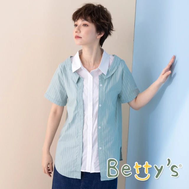 【betty’s 貝蒂思】假兩件條紋拼接襯衫(粉綠)