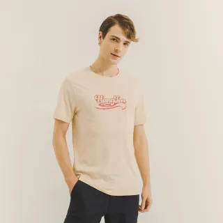 【Hang Ten】男裝-有機棉美式復古LOGO印花T恤(卡其)