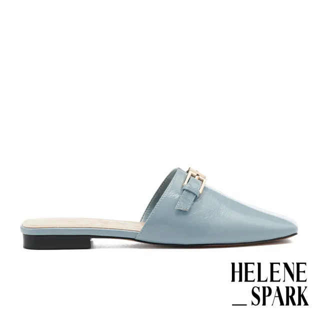 【HELENE SPARK】別致時髦感金屬釦方頭低跟穆勒拖鞋(藍)