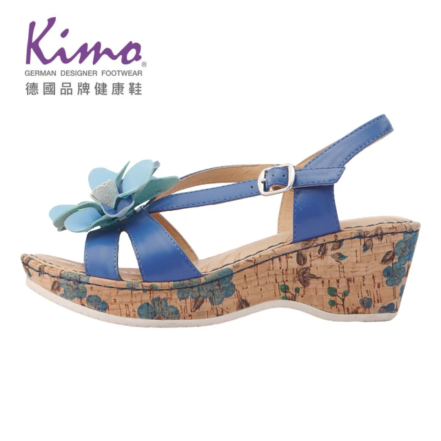 【Kimo】氣質小花牛皮繫帶涼鞋 女鞋(天青藍 KBASF040226)