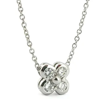 【Tiffany&Co. 蒂芙尼】PT950鉑金-鑲四顆鑽花朵造型墜飾項鍊(展示品)