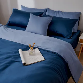 【戀家小舖】60支100%天絲枕套兩用被床包四件組-雙人(永恆系列-銀河藍)