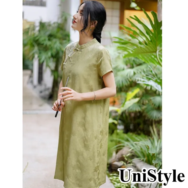 【UniStyle】現貨 短袖連衣裙洋裝 復古顯瘦改良式旗袍苧麻棉麻 女 FA5819