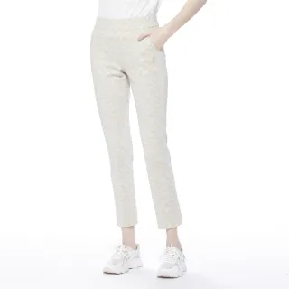【Lynx Golf】女款日本布料彈性舒適蕾絲印花內搭設計窄管九分褲(卡其色)
