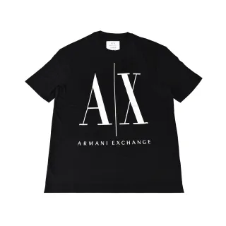 【A|X Armani Exchange】AX Armani Exchenge壓印字母LOGO造型純棉短袖T恤(黑x白字)
