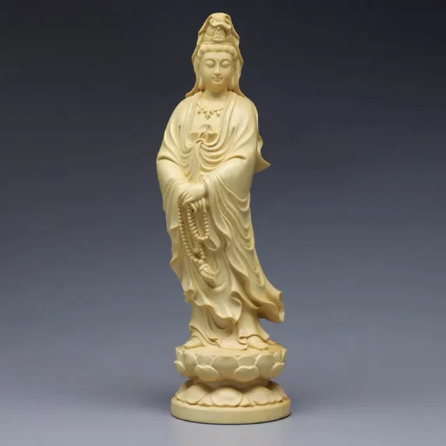 【八方開運】觀世音菩薩黃楊木雕唸珠觀音佛像(觀世音菩薩木雕佛像黃楊木觀音念珠)