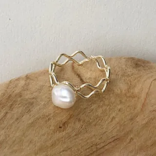 【時空間】法式金屬編織感珍珠戒指(送禮 禮物)