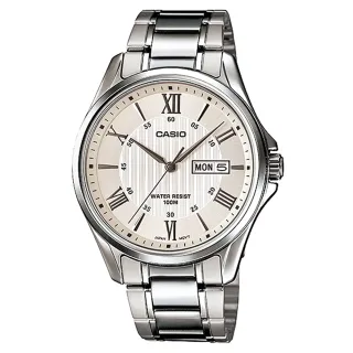 【CASIO 卡西歐】英倫經典三針不鏽鋼腕錶/銀x白框(MTP-1384D-7A)