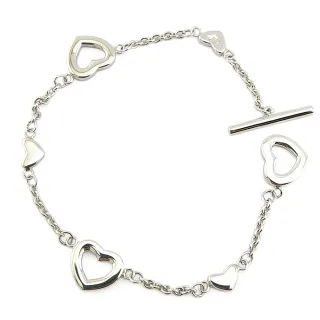 【Tiffany&Co. 蒂芙尼】925純銀-六個愛心造型墜飾手鍊