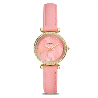 【FOSSIL】Carli Pink Eco特殊皮錶女錶28mm-粉紅愛心(ES5177)