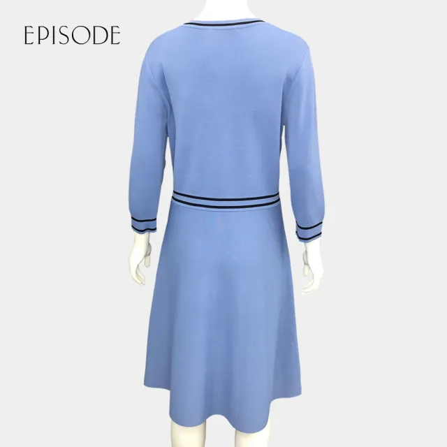 【EPISODE】氣質修身蝴蝶結圓領九分袖針織洋裝12217E（藍）
