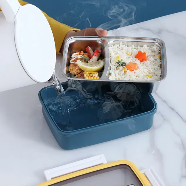 【小茉廚房】日式分格便當盒 附贈餐具 大容量 不鏽鋼內膽(2色任選 不可微波)
