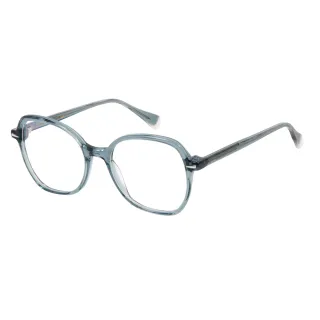 【GIGI Studios】西班牙微圓粗框光學眼鏡(透藍 - ELMA-6656/4)