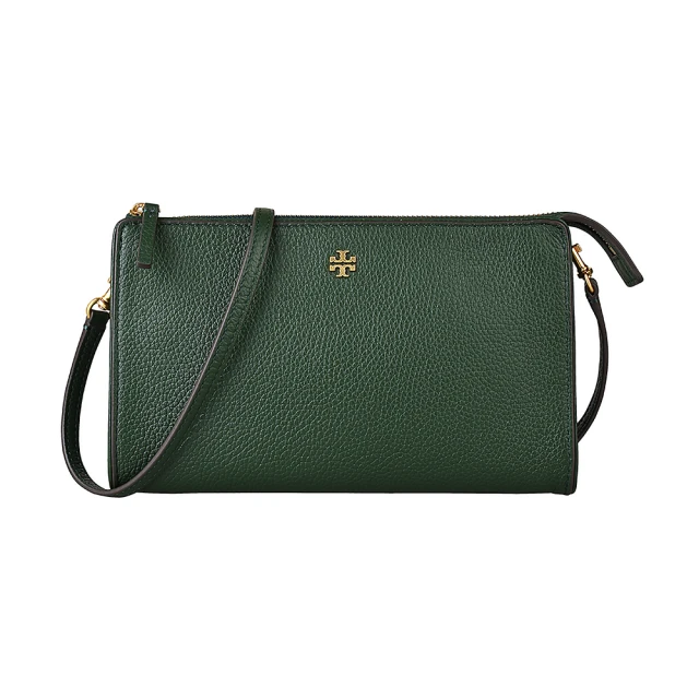 TORY BURCH TORY BURCH 金字小雙T LOGO荔枝紋牛皮拉鍊斜背包(綠)