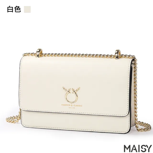 【MAISY】真皮時尚小鹿鍊條單肩包(真皮包包 現+預 黑色／綠色／白色)