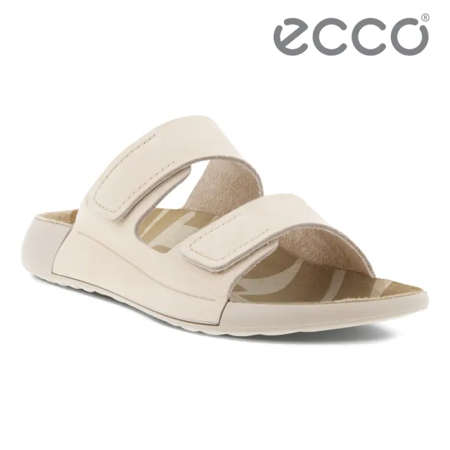 【ecco】2ND COZMO W 科摩運動休閒皮革涼拖鞋 女鞋(石灰色 20682302378)