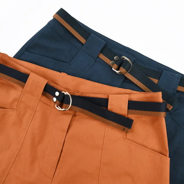 【OUWEY 歐薇】率性時髦配色腰帶超修飾斜紋布短褲3222066009(桔/深藍)