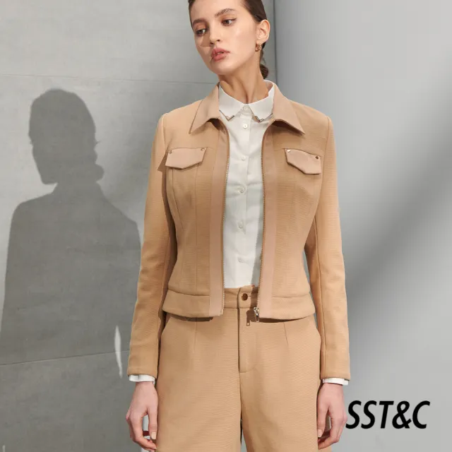 【SST&C】女裝 卡其色拼接拉鍊短版外套8162204001(雙11精選)