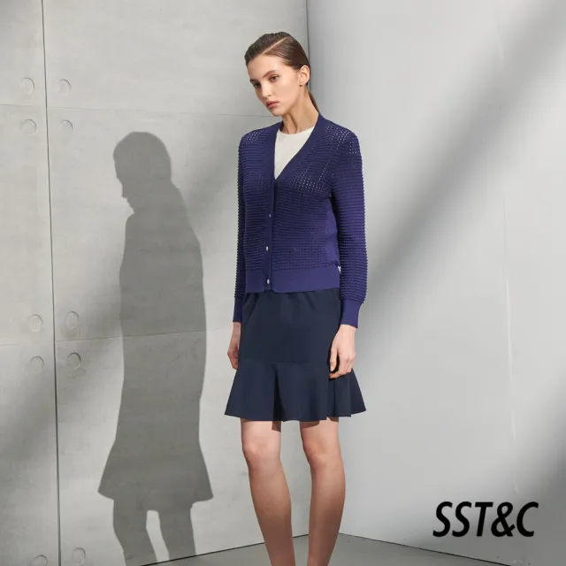 【SST&C 最後55折】深藍色腰袢裝飾魚尾裙8362204003