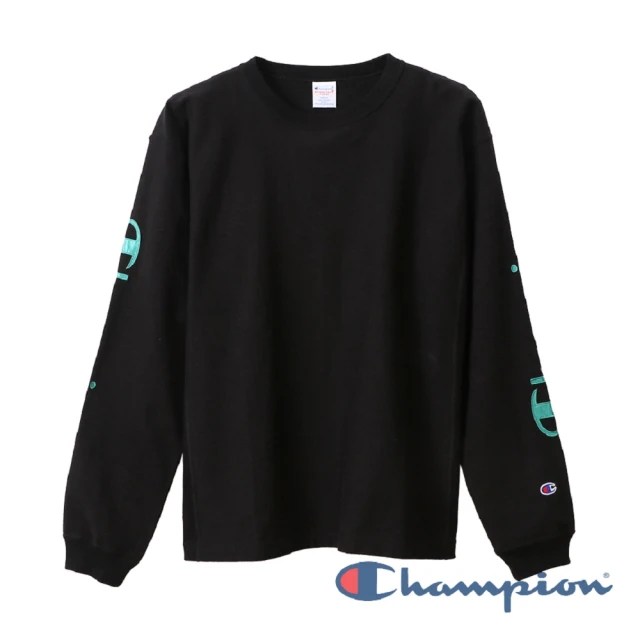 Champion 官方直營-RW袖子草寫Logo長袖Tee-9.4oz-男(黑色)