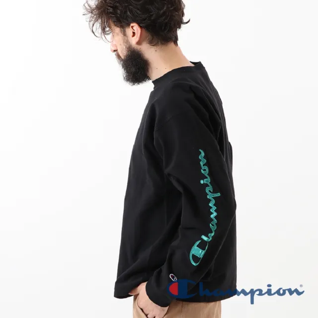 【Champion】官方直營-RW袖子草寫Logo長袖Tee-9.4oz-男(黑色)