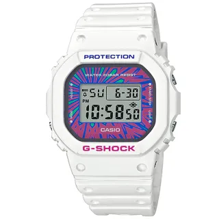 【CASIO 卡西歐】G-SHOCK 繽紛迷幻撞色數位腕錶/白(DW-5600DN-7)