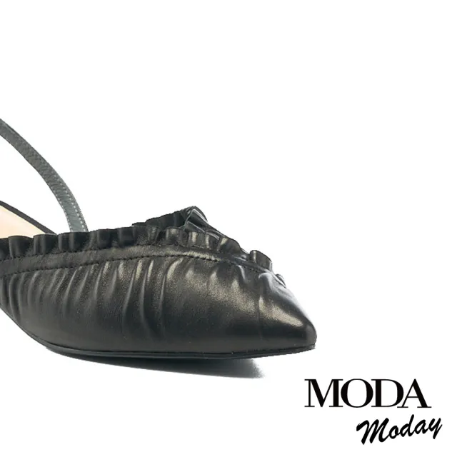 【MODA Moday】自然質感羊皮後繫帶尖頭低跟穆勒鞋(黑)