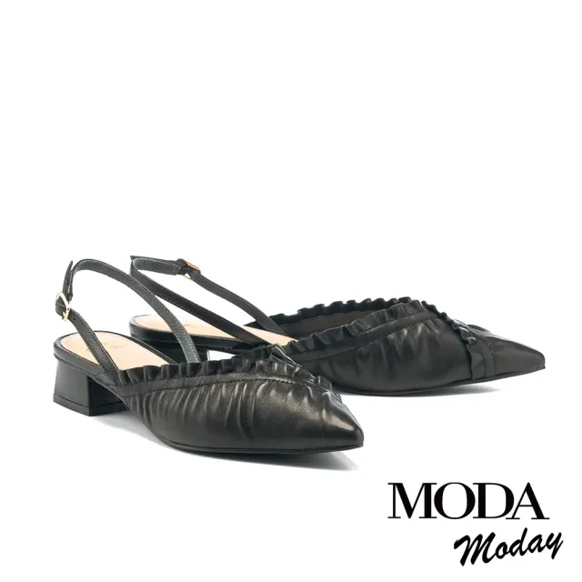 【MODA Moday】自然質感羊皮後繫帶尖頭低跟穆勒鞋(黑)