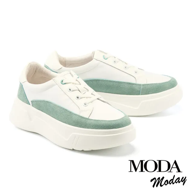 【MODA Moday】日常拼色異材質綁帶厚底休閒鞋(綠)
