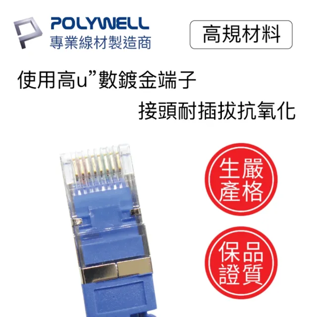 【POLYWELL】CAT6A 高速乙太網路線 S/FTP 10Gbps 50公分(適合2.5G/5G/10G網卡 網路交換器 NAS伺服器)