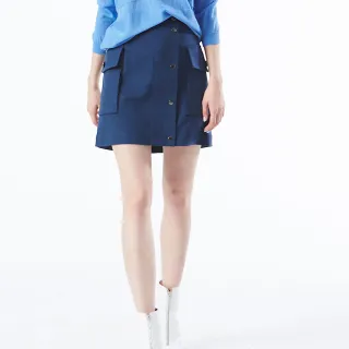 【MYVEGA 麥雪爾】棉質口袋造型鈕扣裝飾短裙-藍