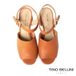 【TINO BELLINI 貝里尼】巴西進口盛夏法式復古魚口繫踝粗跟涼鞋FSLT0015(棕)