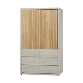 【MUNA 家居】莫托斯4X7尺鋼刷白雙色推門衣櫥(衣櫃 收納櫃 櫥櫃 衣櫥)