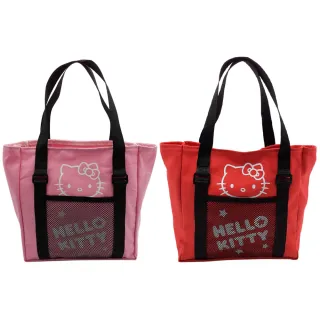 【SANRIO 三麗鷗】Hello Kitty網眼布多功能手提袋(2入-紅、粉各1個)