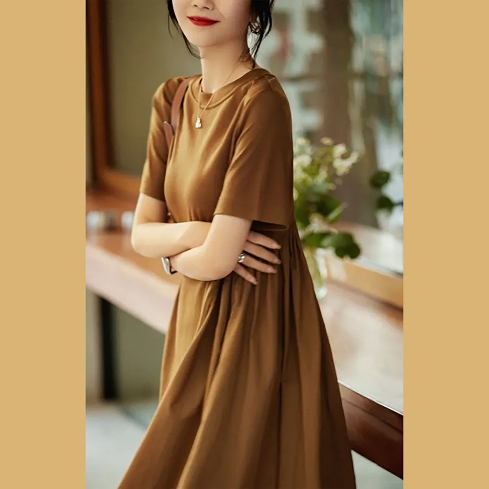 【初色】設計感法式休閒短袖T恤連身裙洋裝-共2色-61112(M-XL可選)