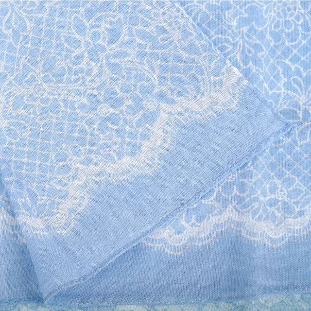 【Nina Ricci】雙色花朵典雅蕾絲純綿抗UV薄圍巾(水綠色/粉藍色)