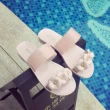 【Taroko】夏日沙灘花朵一字透明平底涼拖鞋(2色可選)