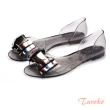 【Taroko】韓系質感蝴蝶結水鑽透明魚嘴平底涼鞋(2色可選)