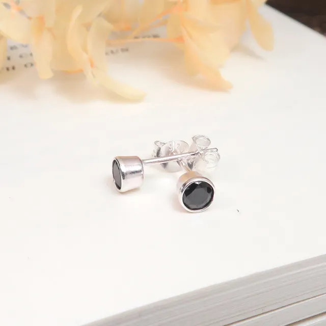 【ART64】4mm圓形包鑲耳環 單鑽耳針(925純銀耳環)
