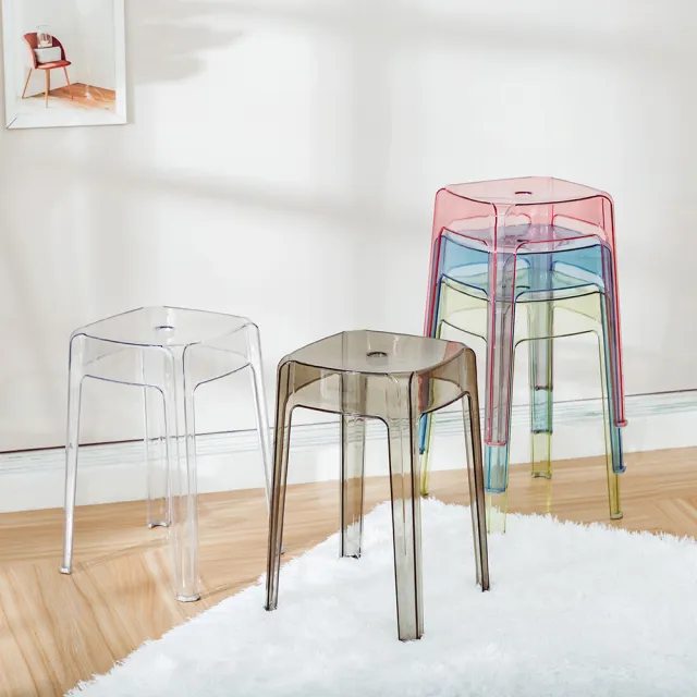【樂嫚妮】免組裝透明椅子 塑膠椅 方凳 凳子(椅凳)