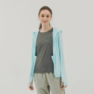 【Hang Ten】女裝-恆溫多功能-方格提織涼感防曬彈力連帽外套(淺藍)