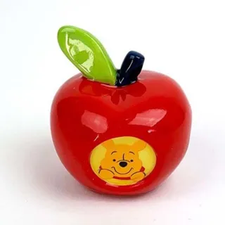 【小禮堂】Disney 迪士尼 小熊維尼 蘋果造型陶瓷筷架 《紅款》(平輸品)